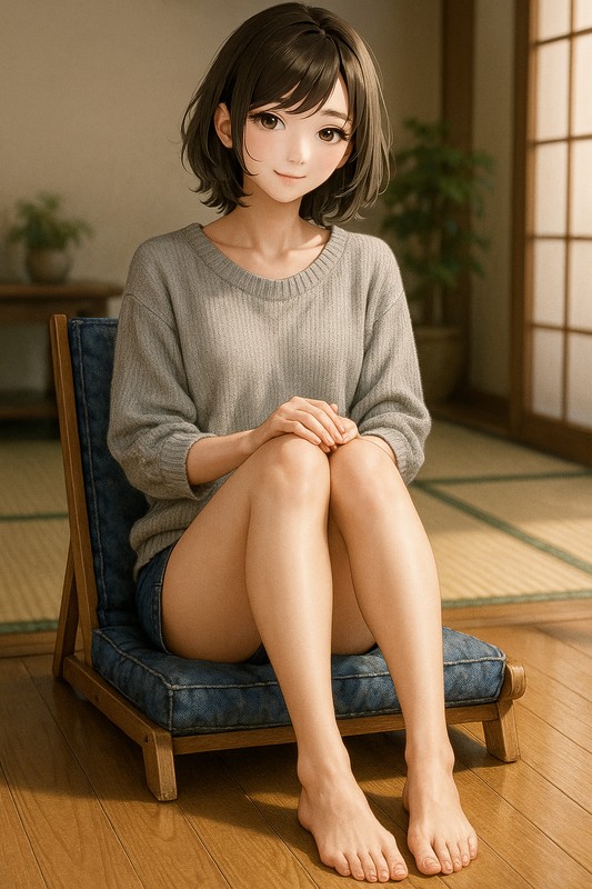 ローチェアに座る美少女|AIプロンプト紹介