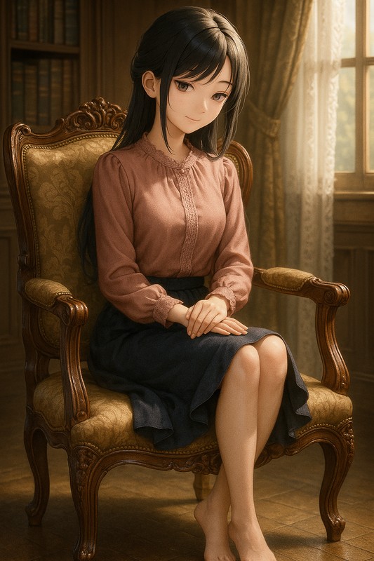 アンティーク椅子に座る美少女|AIプロンプト紹介