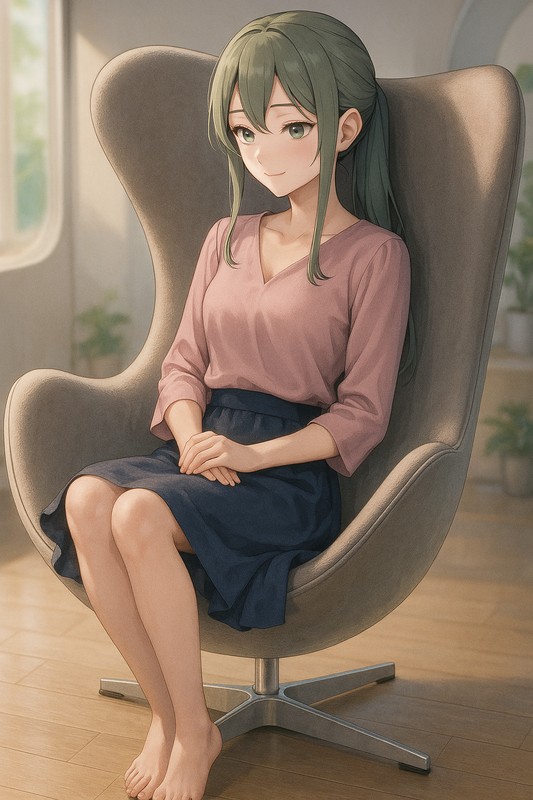 エッグチェアに座る美少女|AIプロンプト紹介
