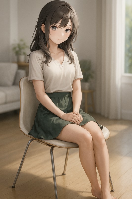 イームズチェアに座る美少女|AIプロンプト紹介