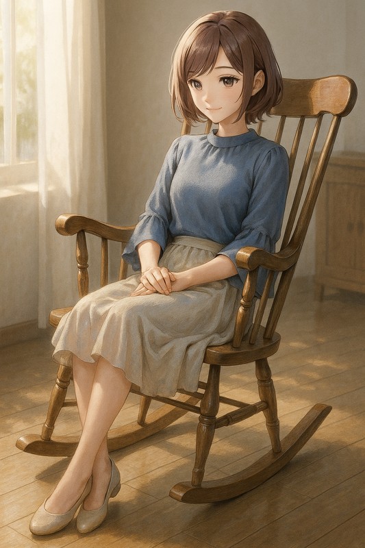 ロッキングチェアに座る美少女|AIプロンプト紹介