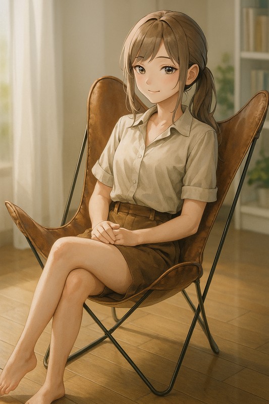 バタフライチェアに座る美少女|AIプロンプト紹介