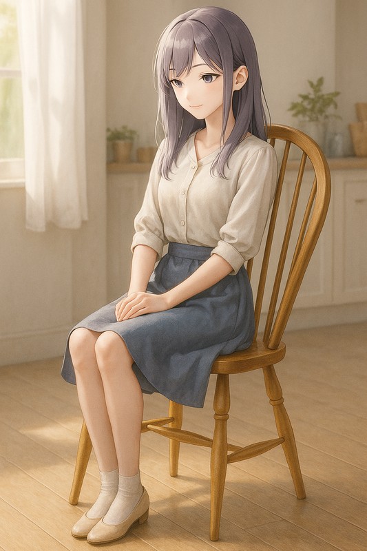 ウィンザーチェアに座る美少女|AIプロンプト紹介