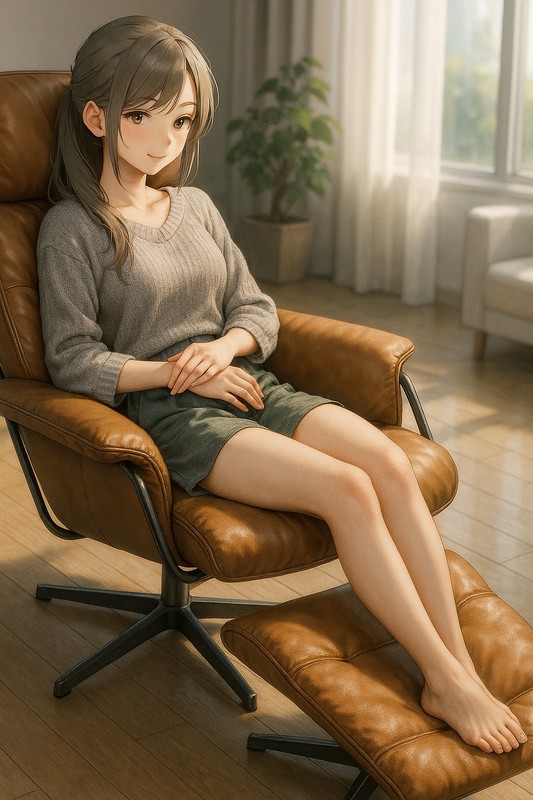 リクライニングチェアに座る美少女|AIプロンプト紹介