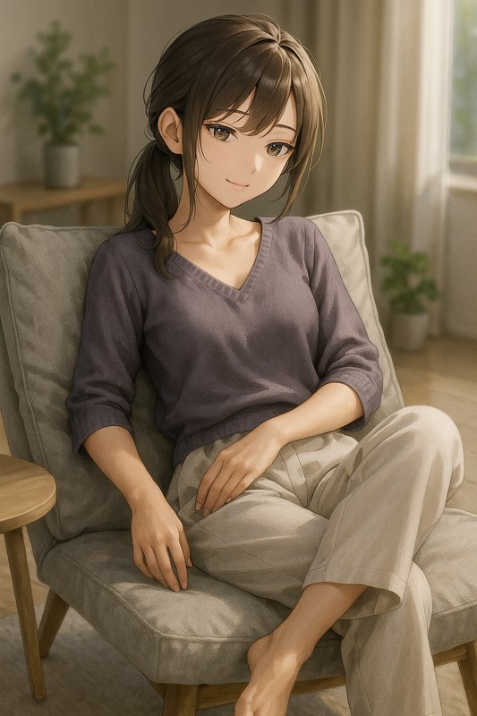 イージーチェアに座る美少女|AIプロンプト紹介