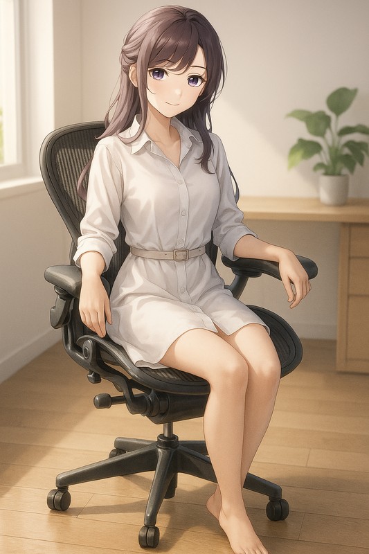 アーロンチェアに座る美少女|AIプロンプト紹介