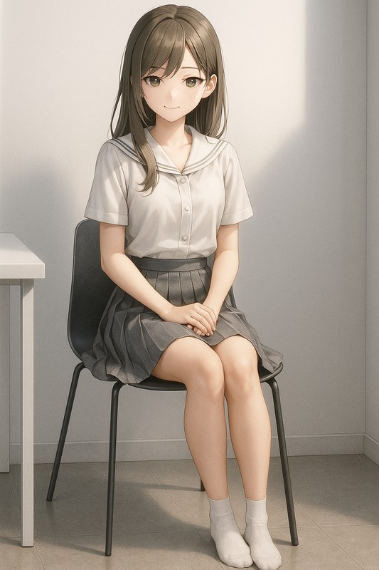 サイドチェアに座る美少女|AIプロンプト紹介