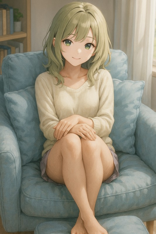 パーソナルチェアに座る美少女|AIプロンプト紹介