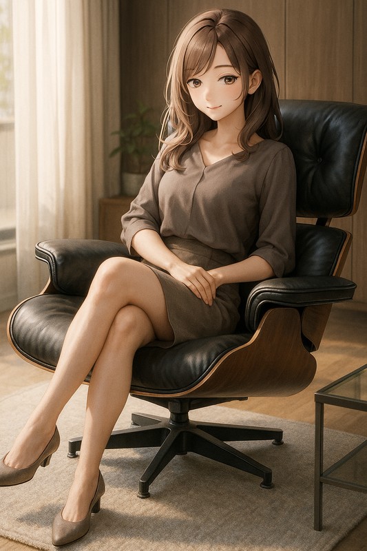 ラウンジチェアに座る美少女|AIプロンプト紹介