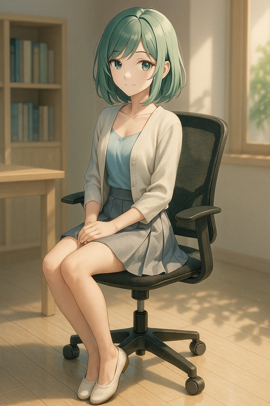 回転椅子に座る美少女|AIプロンプト紹介