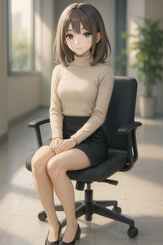 オフィスチェアに座る美少女|AIプロンプト紹介