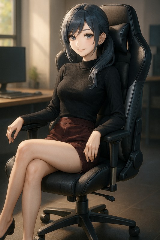 ゲーミングチェアに座る美少女|AIプロンプト紹介