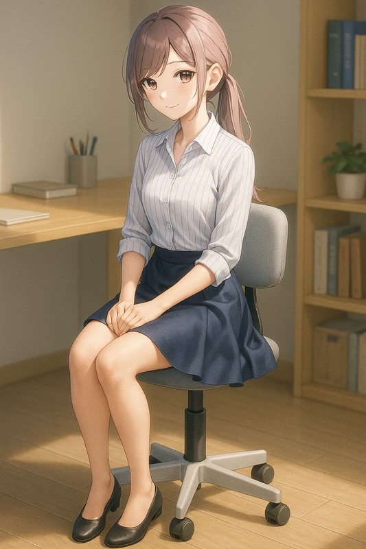 タスクチェアに座る美少女|AIプロンプト紹介