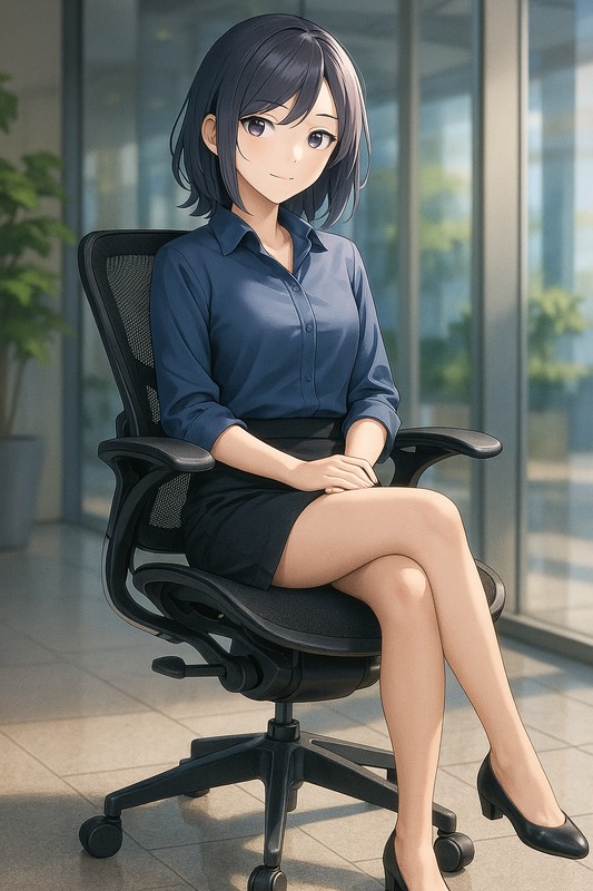 エルゴノミクスチェアに座る美少女|AIプロンプト紹介