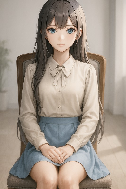 背筋を伸ばして椅子に座る美少女|AIイラストプロンプト紹介