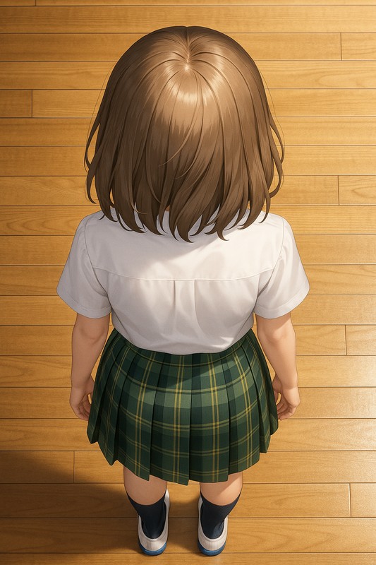 美少女の後頭部のAIイラスト、全身描写の例