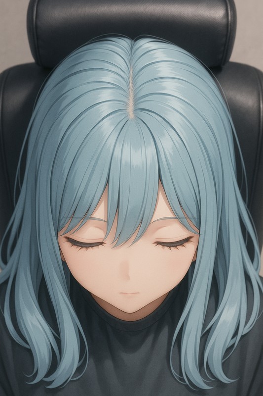 美少女の頭頂部のAIイラスト、クローズアップ構図の例