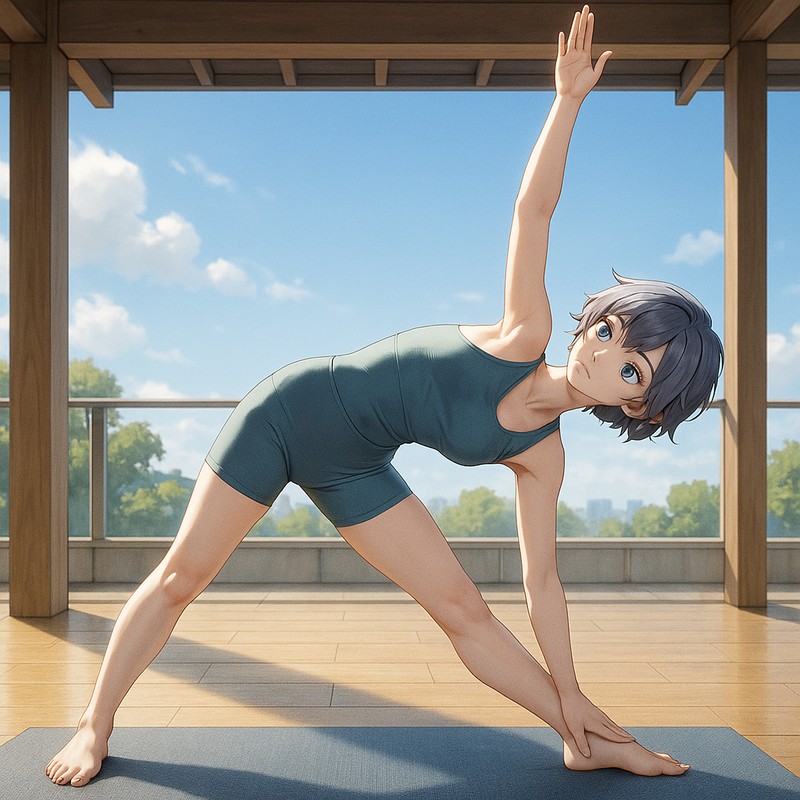 三角のポーズのAIイラスト|ヨガポーズのプロンプト