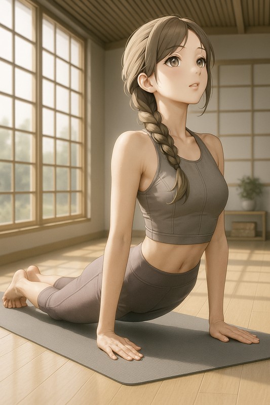 上向きの犬のポーズのAIイラスト|ヨガポーズのプロンプト