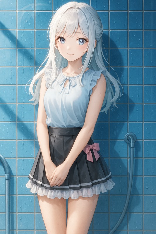 青タイル壁のAIイラスト|プロンプト紹介