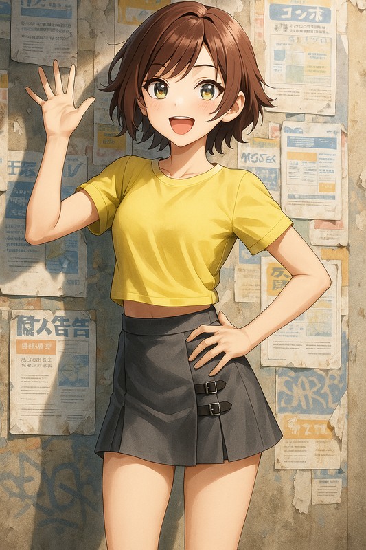 ポスターや貼り紙のある壁のAIイラスト|プロンプト紹介