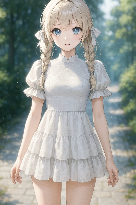 胸下切り替え×パフ袖×段スカートのドール系チャイナ服|AIイラストプロンプト紹介