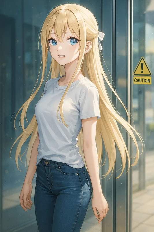 自動ドアの注意表示（シール）を再現したAIイラスト｜プロンプト紹介