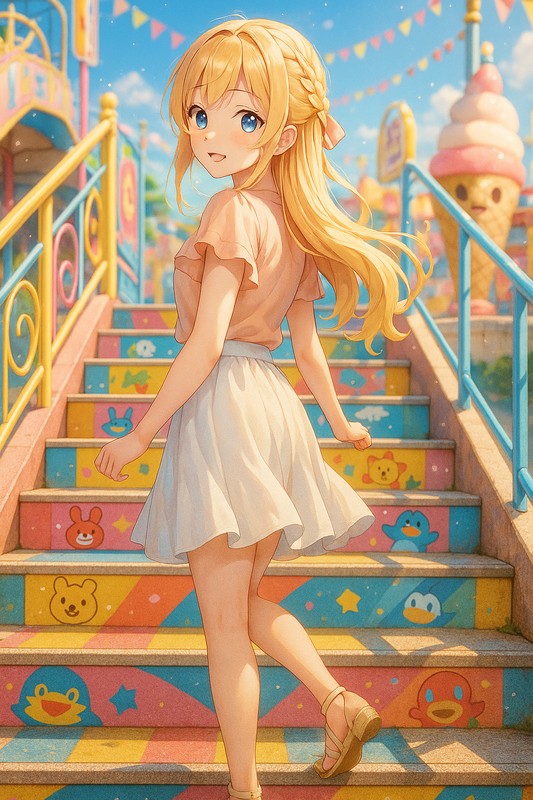 遊園地の装飾階段のAIイラスト|プロンプト紹介