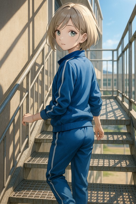 小学校の屋外非常階段のAIイラスト|プロンプト紹介