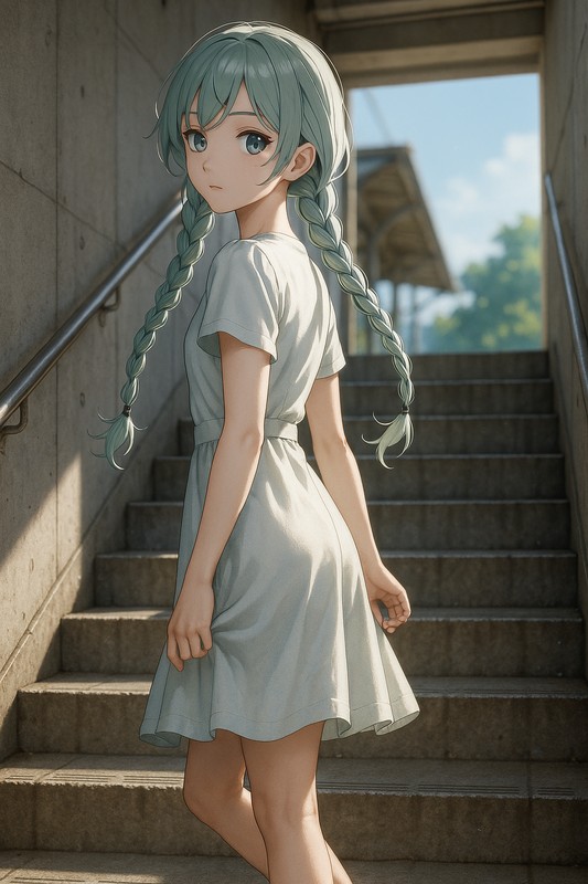 コンクリートむき出し系の駅の階段のAIイラスト|プロンプト紹介