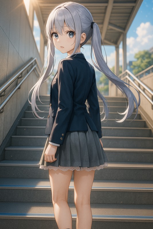 樹脂長尺シート系の駅の階段のAIイラスト|プロンプト紹介