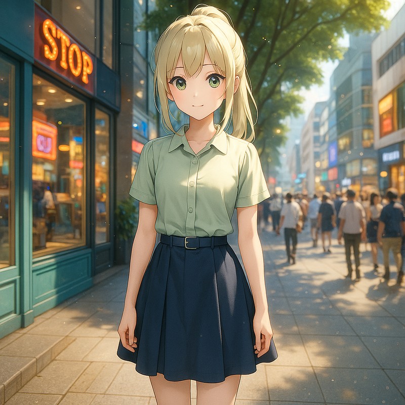 ChatGPT生成によるヨーロッパの通り・街並み|人混みの中にいる美少女