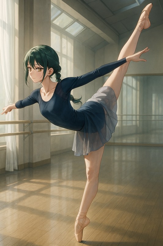 アラベスク・パンシェのポーズ・AIイラスト｜バレエのプロンプト