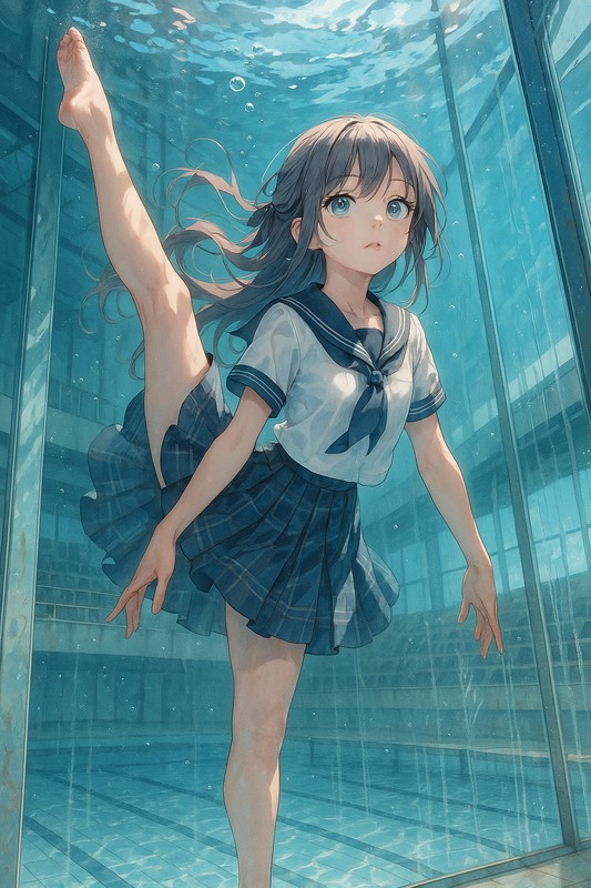 アティチュードのポーズをする美少女AIイラスト作例｜クラシックバレエ