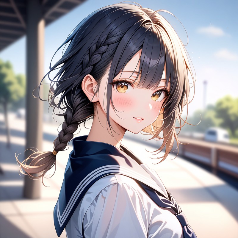 Stable Diffusionで生成した三つ編みの美少女のAIイラスト