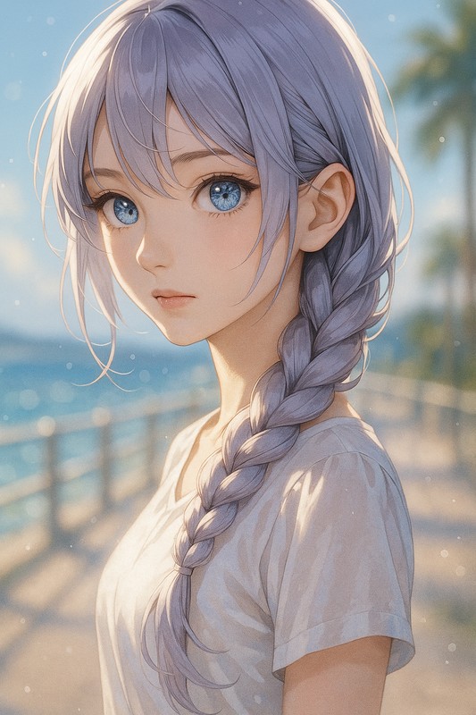 三つ編みをした美少女のAIイラスト作例|プロンプト紹介