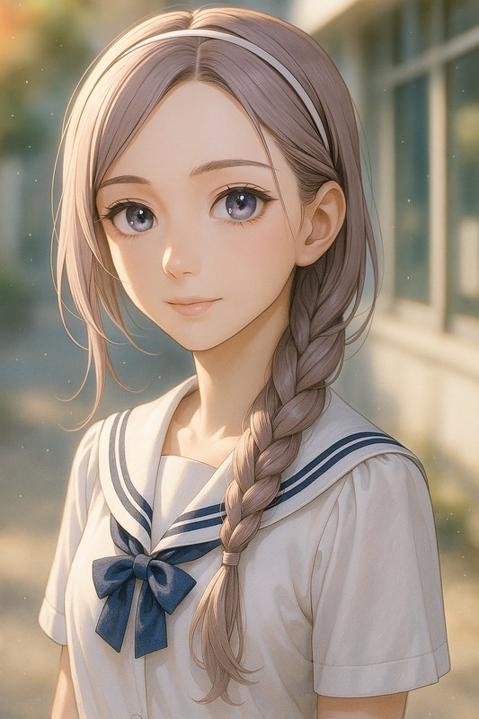 サイド三つ編み × 細めカチューシャのAIイラスト|プロンプト紹介