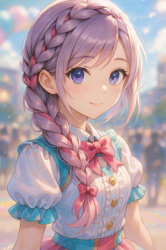 リボン編み込み(三つ編み)のAIイラスト|プロンプト紹介