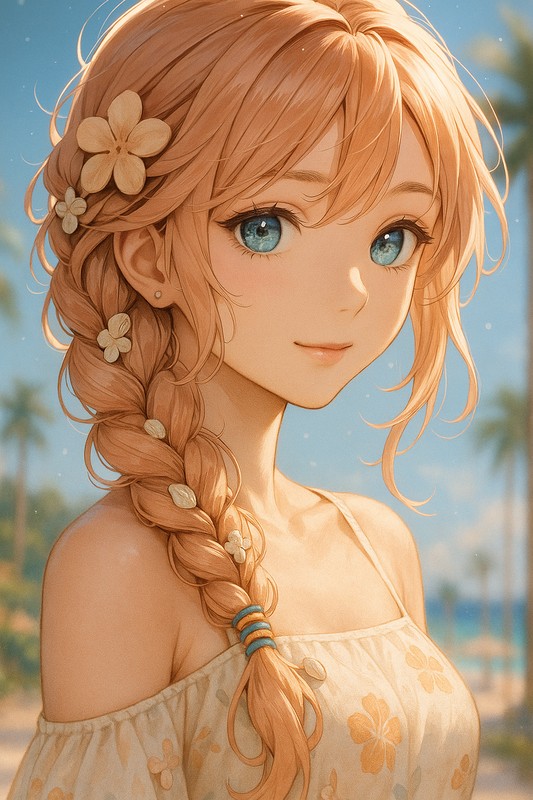 ボラボラ三つ編みのAIイラスト|プロンプト紹介