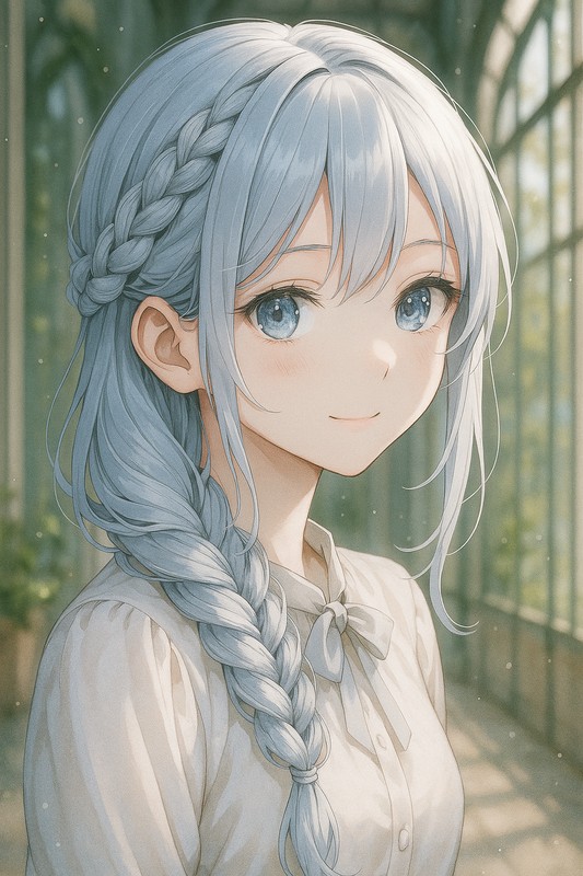 レース編み込み(三つ編み)のAIイラスト|プロンプト紹介