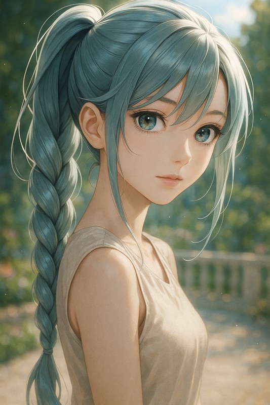 ポニーテール編み込みのAIイラスト|プロンプト紹介