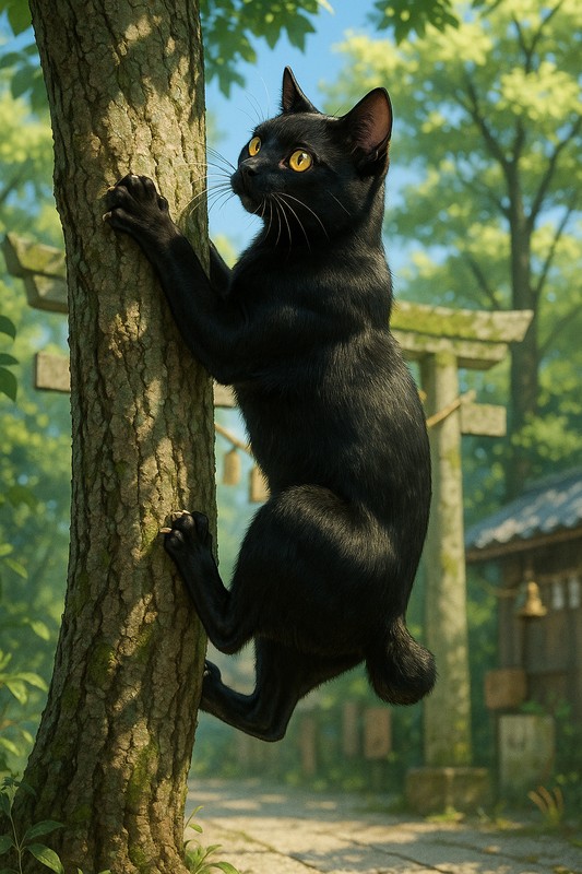 木に登る猫のAIイラスト|プロンプト紹介用