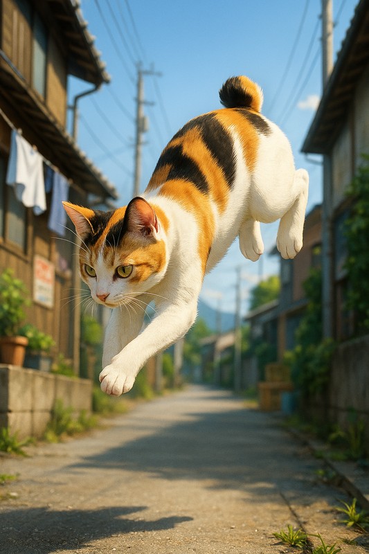 ジャンプする猫のAIイラスト|プロンプト紹介用