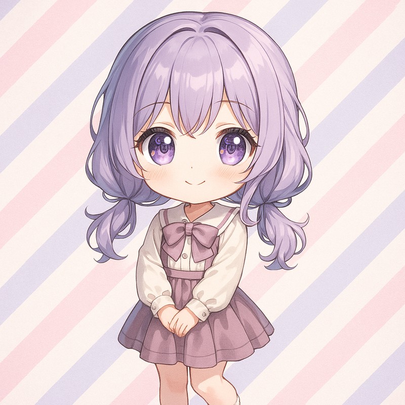 ストライプ柄背景のちびキャラ|AIイラストプロンプト紹介