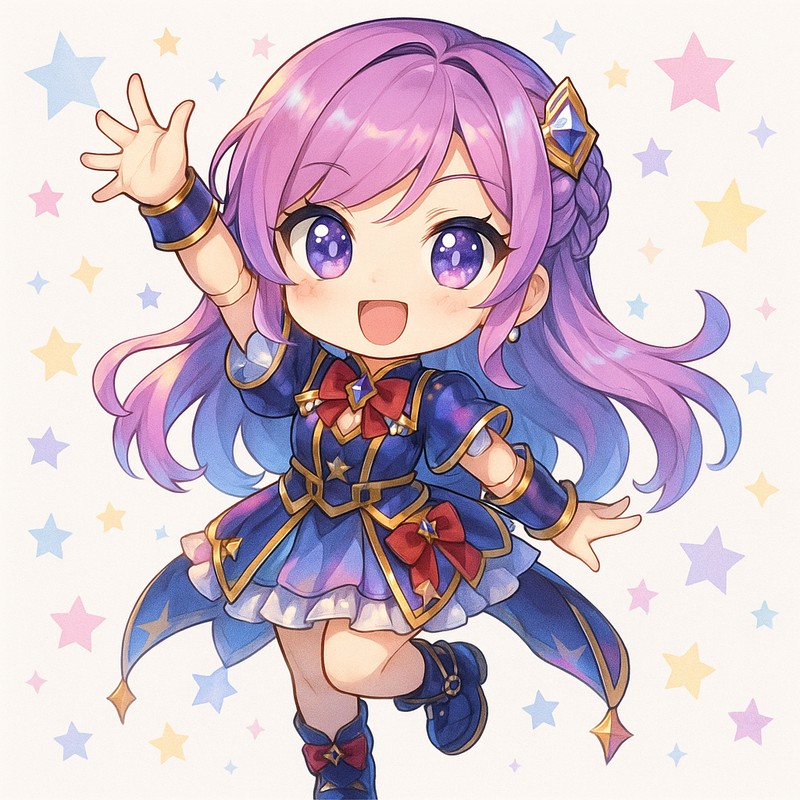 星柄の背景のちびキャラ|AIイラストプロンプト紹介