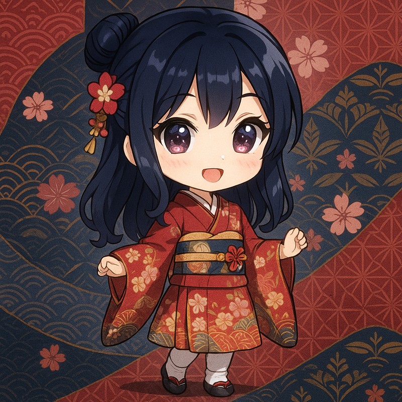 和柄背景を用いたちびキャラ|AIイラストプロンプト紹介