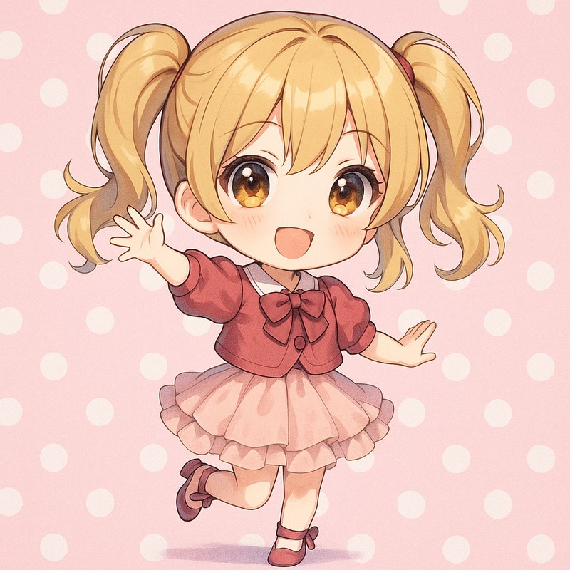 ドット(水玉)背景のちびキャラ|AIイラストプロンプト紹介