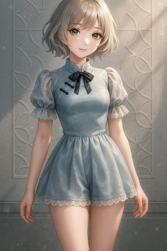 ふんわり袖×キュロットスカートのカジュアルチャイナ服|AIイラストプロンプト紹介