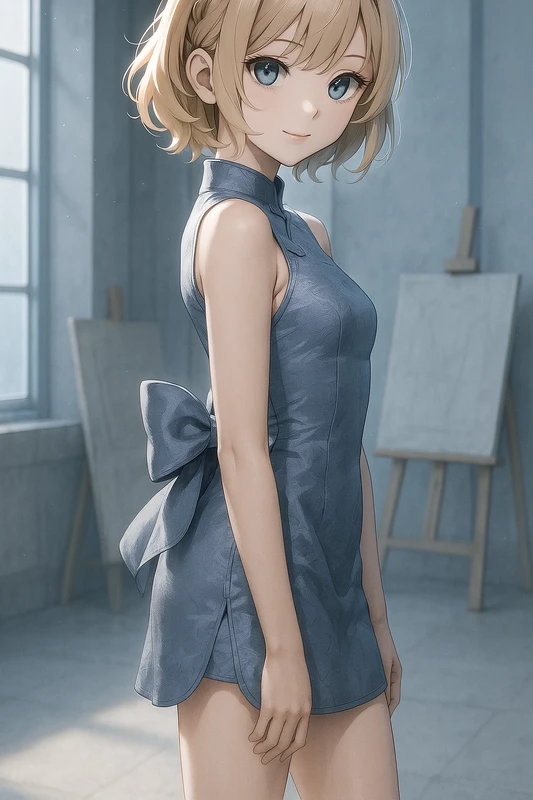 背中リボン付きショートチャイナ服|AIイラストプロンプト紹介