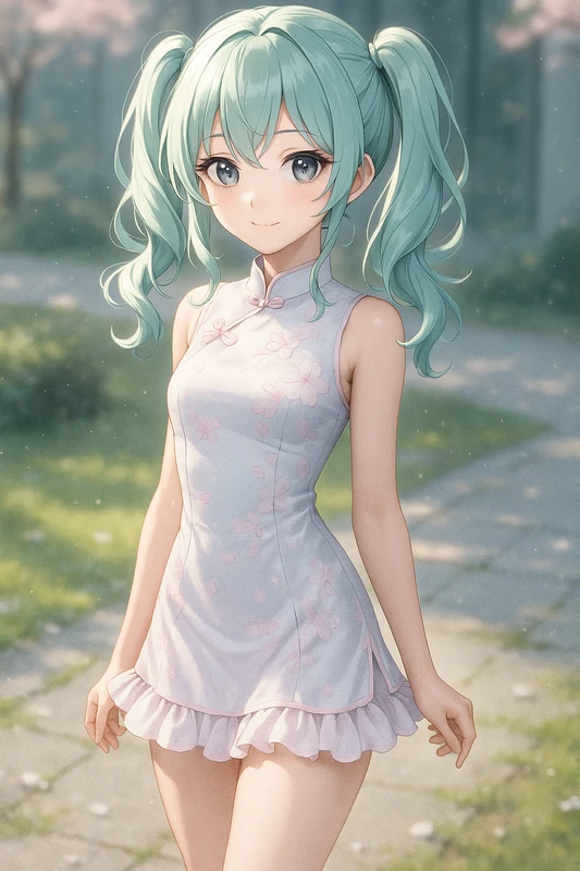 パステルカラー×フリル裾のミニチャイナ服|AIイラストプロンプト紹介